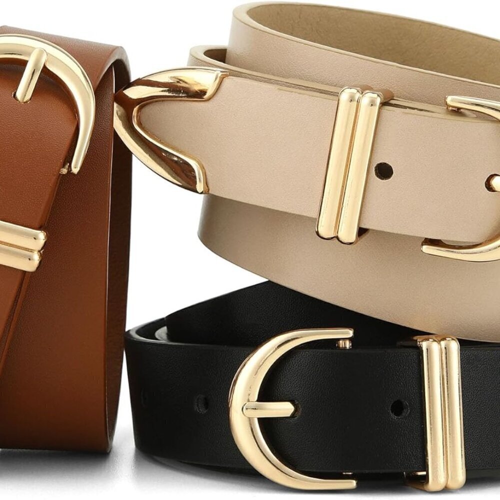 Women Faux Leather Belt for Jeans Dress Pants Adjustable Gold Buckle - Picture 7 of 7
